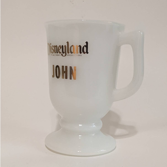 Vintage Disneyland Mug "JOHN" Gold Lettering Milk Glass Pedestal Mug Mid Century - Picture 3 of 10
